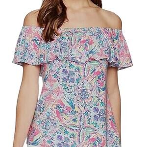 Lilly Pulitzer M La Fortuna Dancing On Deck off shoulder ruffle top TS 3109